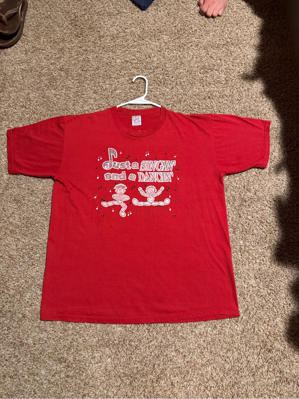 Jerzees Red Short Sleeve Tee with 'Justa Singin' and a Dancin'' Graphic